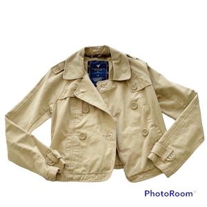 AMERICAN EAGLE Womens Small Cotton Khaki Double Breasted Jacket